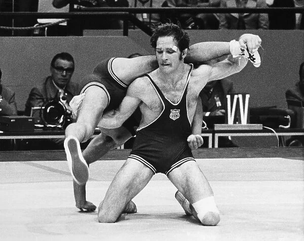 OLYMPICS: WRESTLING, 1972. Dan Gable of the USA wrestling Kikuo Wada of Japan during the Summer Olympics in Munich, Germany. Photograph, 1972