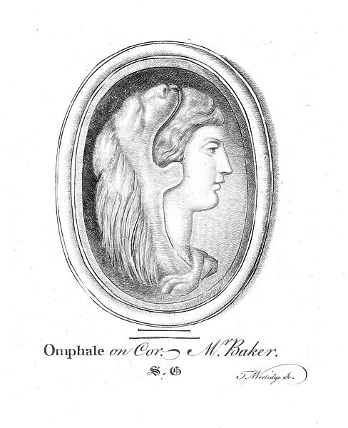 OMPHALE, QUEEN OF LYDIA. Etching, English, 18th century, after an antique engraved