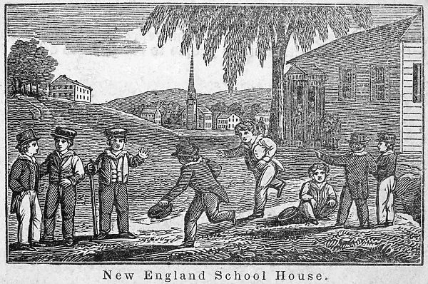 ONE-ROOM SCHOOLHOUSE, 1842. New England schoolhouse. Wood engraving, American, 1842