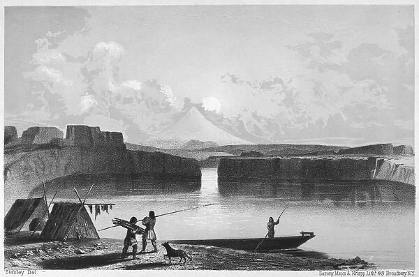OREGON: THE DALLES. Native Americans on the shore of the Columbia River at The Dalles