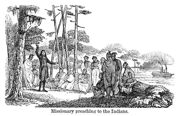 OREGON: MISSIONARY, 1853. A missionary preaching to Native Americans in Oregon