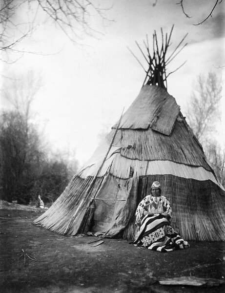 OREGON: NATIVE AMERICAN. Edna Kash Kash, a Yakima or Umatilla woman, in front of