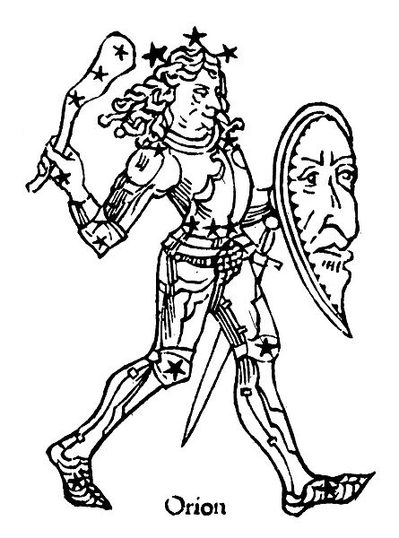ORION, 1482. Personification of Orion. Woodcut from Gaius Julius Hyginus, Poeticon Astronomicon
