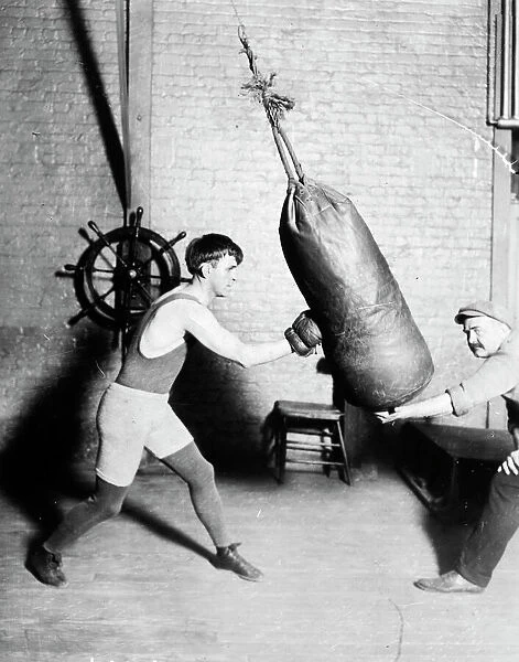 Oscar Battling Nelson. Danish-American pugilist. American lightweight champion for 1908-10, at practice in 1920