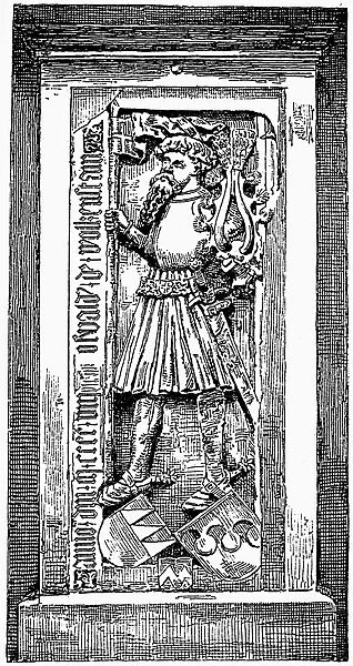 OSWALD VON WOLKENSTEIN (c1377-1445). German lyric poet and adventurer. Line engraving, 19th century, after a marble tomb relief