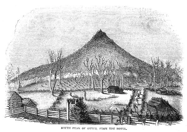 OTTER MOUNTAIN, VIRGINIA. Farm at the foot of the south peak of Otter Mountain in the Blue Ridge Mountains, Virginia. Wood engraving, 1856