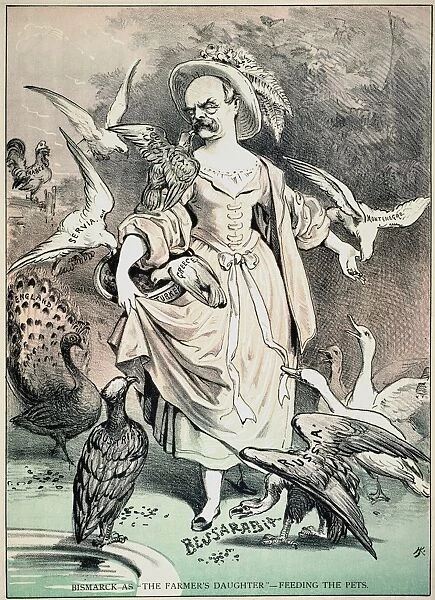 OTTO VON BISMARCK (1815-1898). Otto von Bismarck as The Farmers Daughter: American lithograph cartoon, 1878
