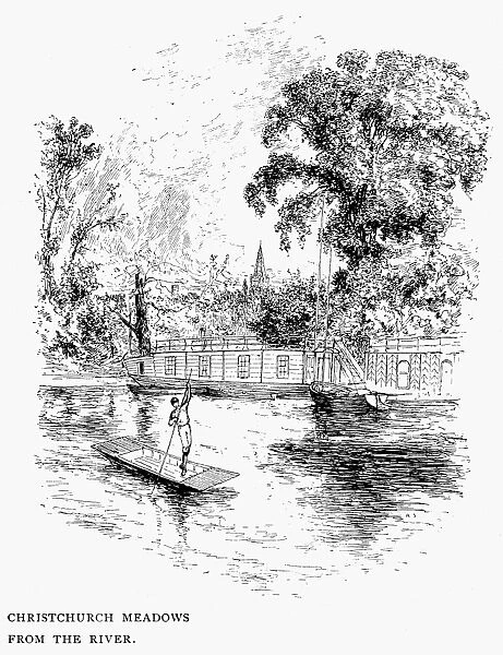 OXFORD: CHRISTCHURCH, 1890. Christchurch Meadows from the River. Drawing, c1890