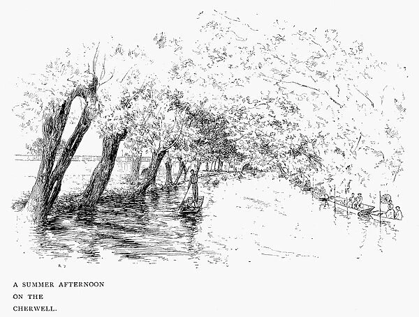 OXFORD: RIVER CHERWELL. A summer afternoon on the Cherwell. Drawing, c1890