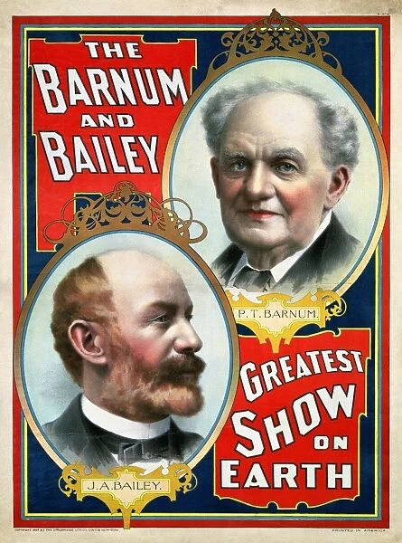 P. T. BARNUM  /  JAMES A. BAILEY on an American circus poster, c1897