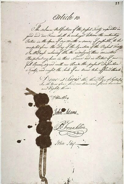 Last page of the duplicate of the Treaty of Paris, signed 3 September 1783