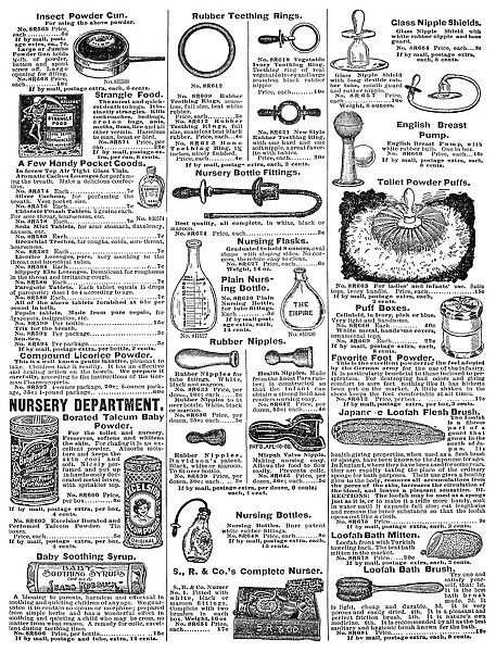 Page featuring nursing and miscellaneous pharmaceutical goods, from the 1902 Sears, Roebuck and Co. catalogue