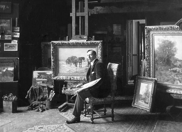 PAINTER IN STUDIO. An unidentified painter, possibly Dutch, in his studio. Photograph
