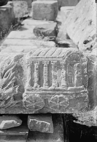PALESTINE: SYNAGOGUE RUINS. Relief of a structure on wheels, possibly the Ark of the Covenant