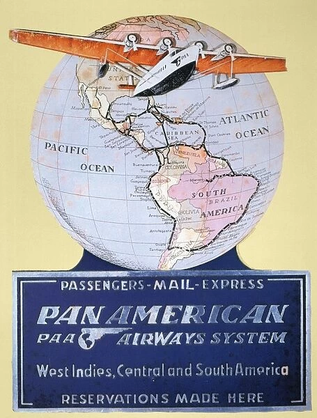 A Pan American Airways display card from 1934 featuring a Sikorsky S-42 airplane