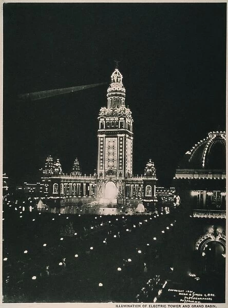 PAN-AMERICAN EXPO, 1901. A night view of the illuminated Electric Tower by the