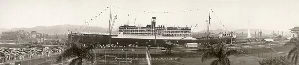 PANAMA: STEAMSHIP, 1939. Commemoration exercises, Gatun Lock, Panama Canal. Panorama