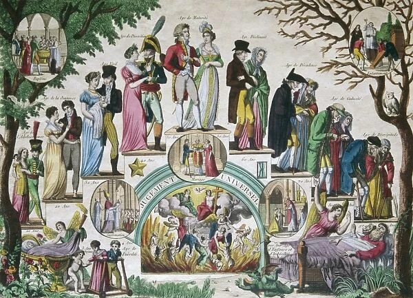 PARIS: AGING, c1800. The Ages of Man and Woman. Copper engraving, French, c1800