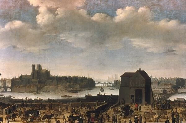 PARIS, c1646. La Cite and Ile Saint-Louis seen from Quai de la Tournelle. Canvas, Dutch School, c1646