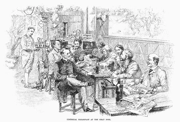 PARIS: CHAT NOIR, 1889. Editorial breakfast at the Chat Noir cafe, Paris, France. Line engraving, 1889