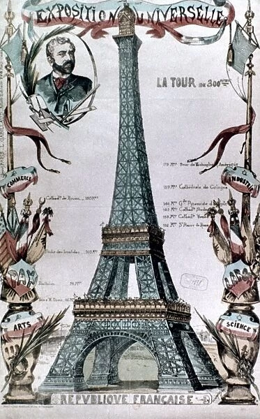 PARIS: EIFFEL TOWER, 1889. The Eiffel Tower at the Universal Exposition of 1889: contemporary French colored engraving