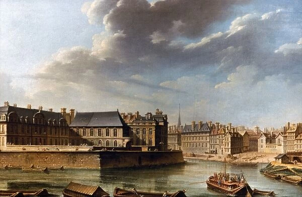 PARIS: ILE SAINT-LOUIS. Eastern point of Ile Saint-Louis and l hotel de Bretonvilliers. Oil, 17th century, by Nicolas Raguenet