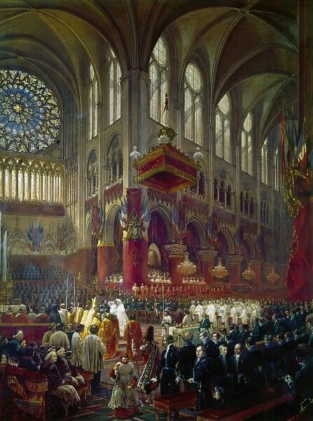 PARIS: NOTRE DAME, 1841. The Baptism of the Count of Paris at Notre Dame. Oil on canvas by EugÔÇÜne Viollet-le-Duc, 1841, a few years before he began the restoration of the cathedral in Paris, France