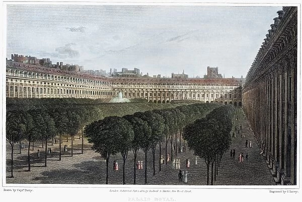 PARIS: PALAIS ROYAL, 1821. The Palais Royal in Paris, France. Steel engraving, English, 1821, after Robert Batty