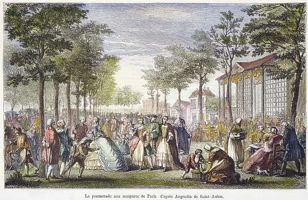 PARIS PROMENADE, 18th C. Promenading on the ramparts of Paris before the French Revolution: engraving after Augustin de Saint-Aubin (1736-1807)