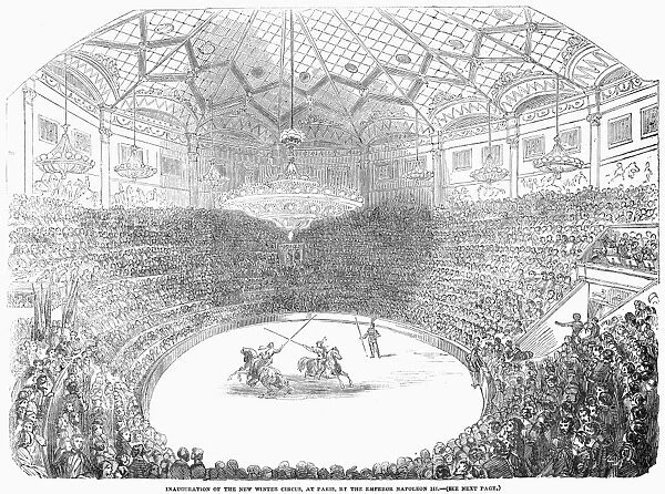 PARIS: WINTER CIRCUS, 1852. Inauguration of the new Winter Circus at Paris by Emperor Napoleon III. Wood engraving, English, 1852