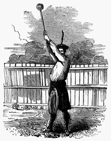 A participant in the hammer throwing competition held during the Scottish Games at Jones Wood, New York City, sponsored by the New York Caledonian Club, 1 July 1867. Contemporary American wood engraving