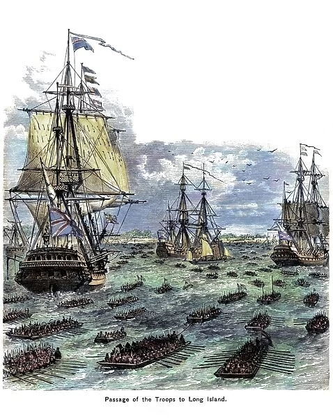 The passage of British troops from Staten Island to Gravesend Bay, 22 August 1776. Wood engraving, 19th century