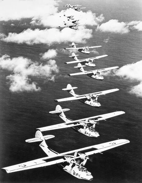 Patrol Bombers of U.s Navy Patrol Squadron 24, stationed at Pearl Harbor, Hawaii, in flight over the Pacific, 1940
