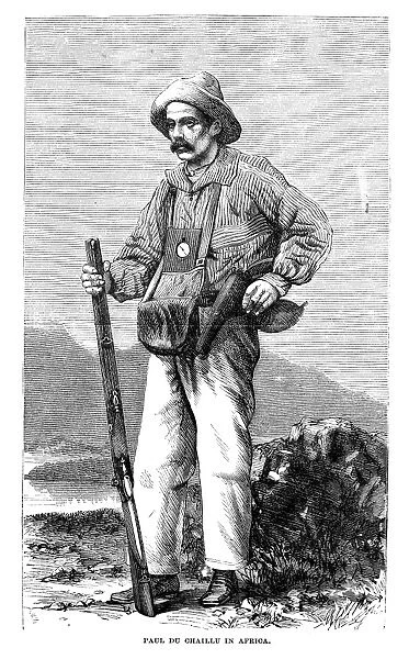 PAUL DU CHAILLU (1831-1903). American (French-born) explorer. Du Chaillu in Africa. American wood engraving, 1868