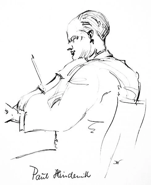 PAUL HINDEMITH (1895-1963). German violinist and composer. Pencil drawing, c1935, by Hilda Wiener