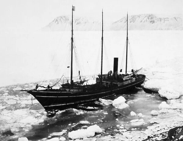PEARYs EXPEDITION, 1908. The ship Roosevelt in ice near the coast of Greenland