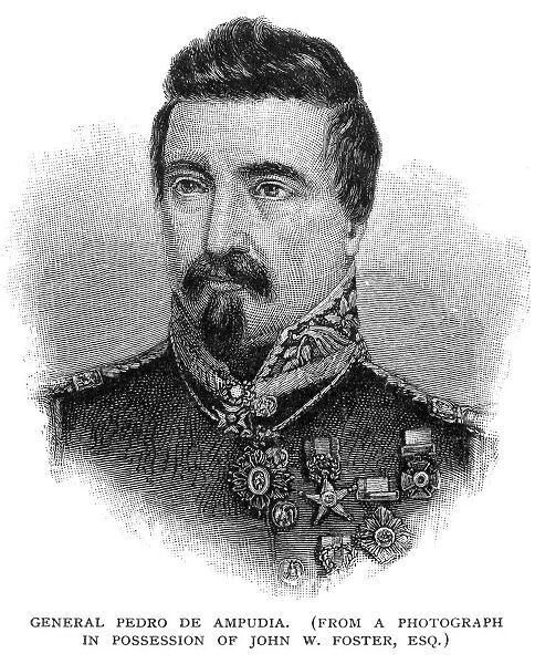 PEDRO de AMPUDIA (fl. 1840). Mexican general. Line engraving, 19th century
