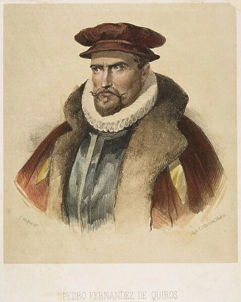 PEDRO FERNANDES de QUEIROS (1560?-1614). Portugese navigator. Lithograph, Spanish