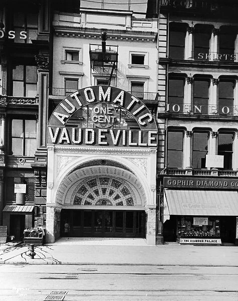 PEEP SHOW THEATER, 1890s. The Automatic One Cent Vaudeville, a peep show arcade