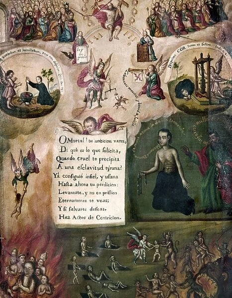 PENANCE, 18th CENTURY. Manuscript illuminuation showing acts of penance