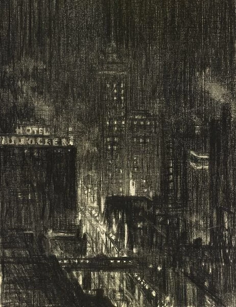 PENELL: KNICKERBOCKER. Hotel Knickerbocker, Night Scene. Joseph Pennell, charcoal on paper