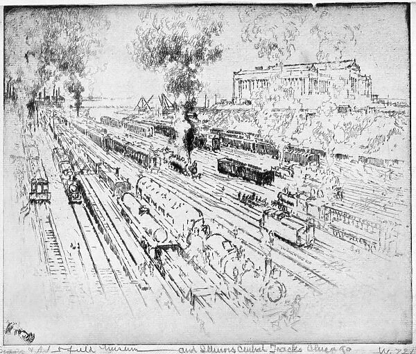 PENNELL: CENTRAL TRACKS, 1919. Field Museum and Illinois Central Tracks, Chicago