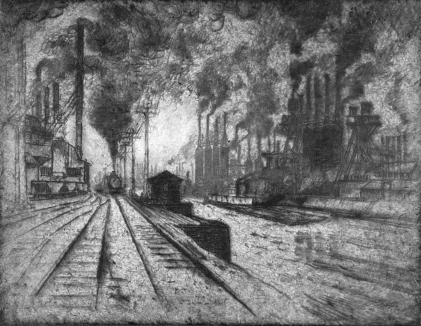PENNELL: HOMESTEAD, 1909. In the works, Homestead. Smoke billowing from steam engines