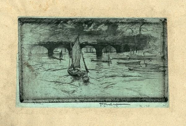 PENNELL: LONDON BRIDGE, 1893. London Bridge. A sailboat on the River Thames, before London Bridge