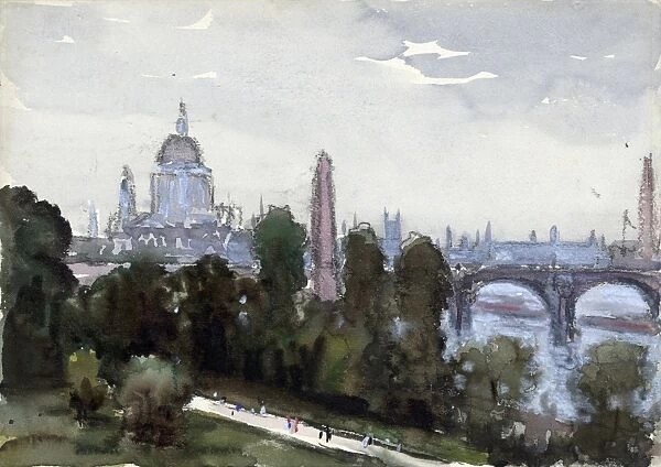 PENNELL: LONDON, c1905. View of St. Pauls Cathedral and the London skyline. Charcoal