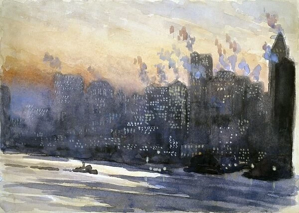 PENNELL: NEW YORK CITY, 1924. New York Harbor and the Manhattan skyline at dusk