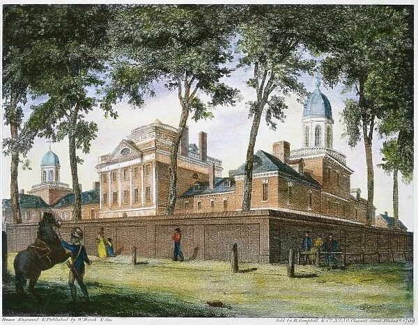 Pennsylvania Hospital, in Pine Street, Philadelphia: colored engraving, 1799, by William Birch & Son