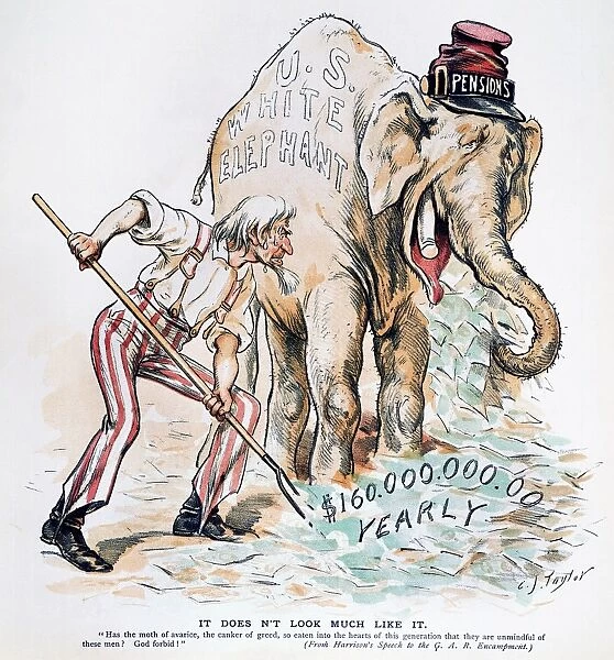 PENSION CARTOON, 1893. An 1893 American cartoon by C. Jay Taylor on the enormous increase in the cost of Civil War pensions