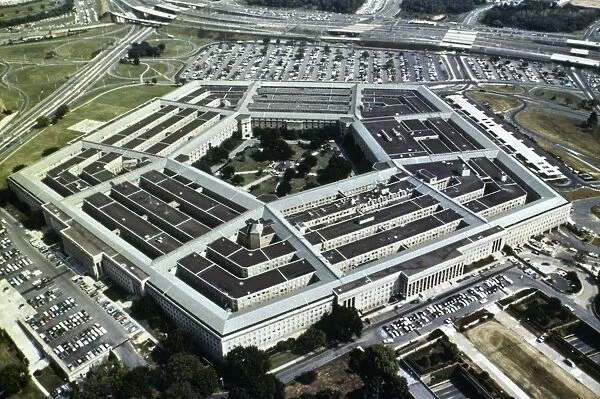 The Pentagon, headquarters of the United States Department of Defense since 1943, in Arlington County, Virginia. Photograph, c1970s