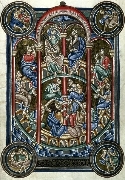 PENTECOST. Illumination from a German missal, c1200-1230